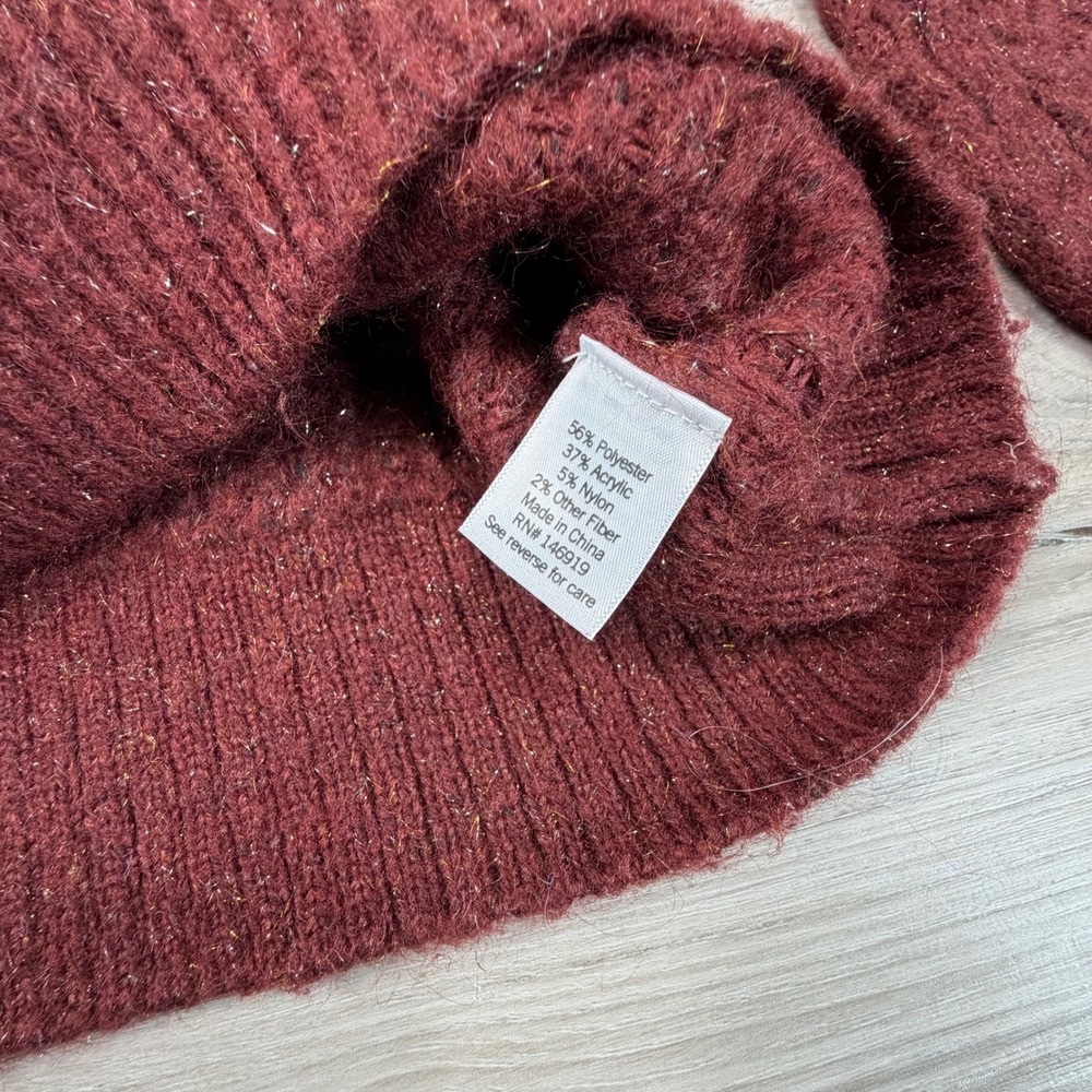 Lauren Conrad Cable Knit Sparkle Sweater Burgundy Size Medium - Picture 5 of 8